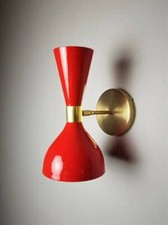1950's Mid Century Brass Italian Diabolo Wall Sconce Light Fixture 2 Bulb Pair