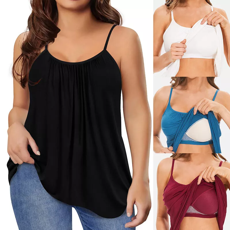 Women' Camisole with Built in Bra Flowy Tank Top Adjustable Strap