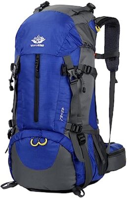50L Hiking Backpack Men Camping Backpack with rain cover 45l+5l Sky Blue