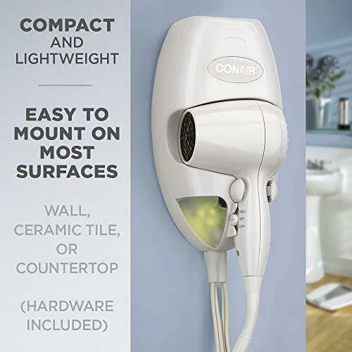 Secador de pelo de pared Conair 1600 vatios con luz nocturna LED, blanco Foto 4 de 4