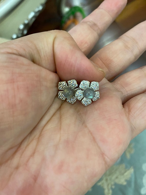 NEW HIGHEND*RARE*GORGEOUS GENUINE GREY MOONSTONE稀有天然灰月光石银镀金GOLDS925 EARRINGS