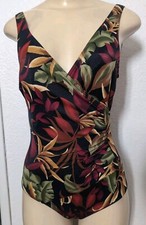 Jantzen Size 8 Floral Swim One Piece Tummy Control Ruched Overlay