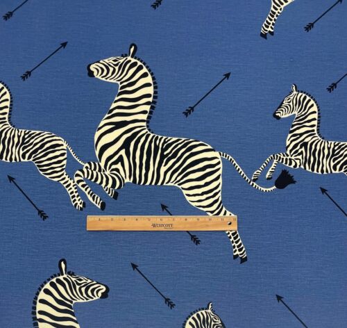 SCALAMANDRE ZEBRAS DENIM BLUE LARGE PRINT LINEN DESIGNER FABRIC BY THE YARD 54"W - Picture 3 of 7