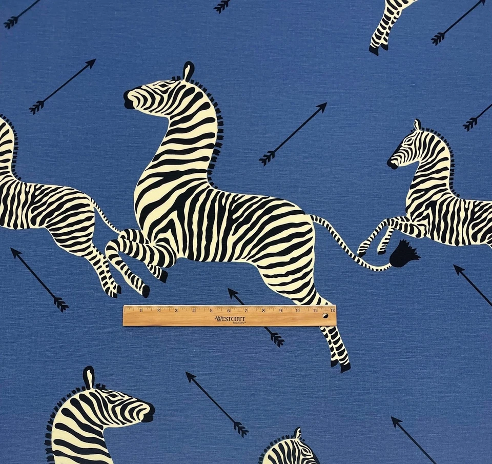 SCALAMANDRE ZEBRAS DENIM BLUE LARGE PRINT LINEN DESIGNER FABRIC BY THE YARD 54"W - Image 3 of 4