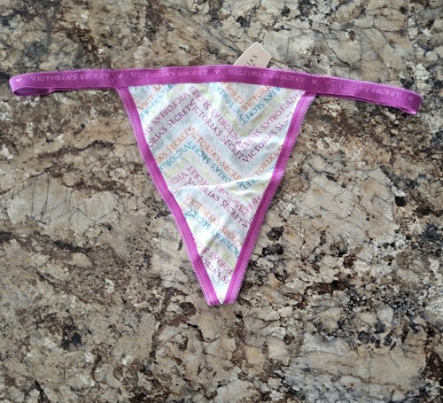 NWT Victoria's Secret Purple Picot Logo Band Rare M Vintage V-String Panties