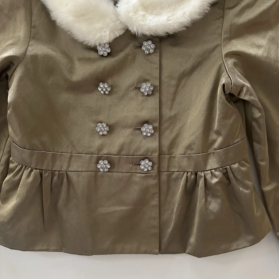 Chaqueta Blazer Gymboree Niñas 7 Dorado Cuello de Piel Sintética Vacaciones Ocasión Especial Foto 2 de 4