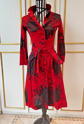 Kleid Gr 36 Rot Schwarz  Hemdblusenkleid Tailliert weiter Rock ISABEL DE PEDRO