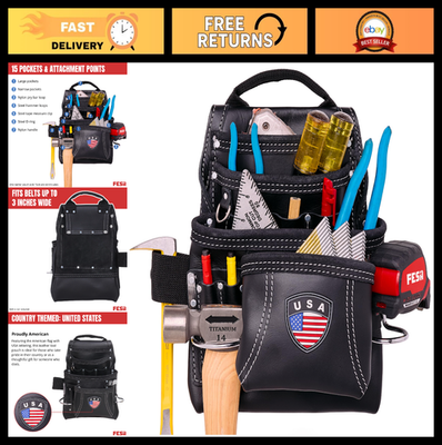 #ad #ad 10 Pocket Heavy Duty Leather Carpenter Tool Pouch with Hammer Loops Fits 3quot; Be $77.99