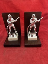 Firefighter Bookends Pair Wood Base 6” Tall Fireman 