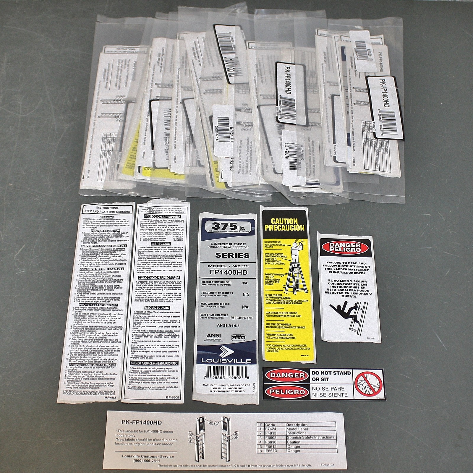 (11) Louisville Ladder Label Kit PK-FP1400HD, IAA, 375 lb, Platform Stepladders