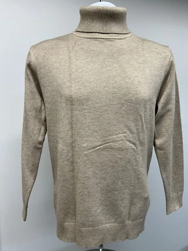 100% Cashmere Mens Beige Turtleneck Sweater Size Small $175 New