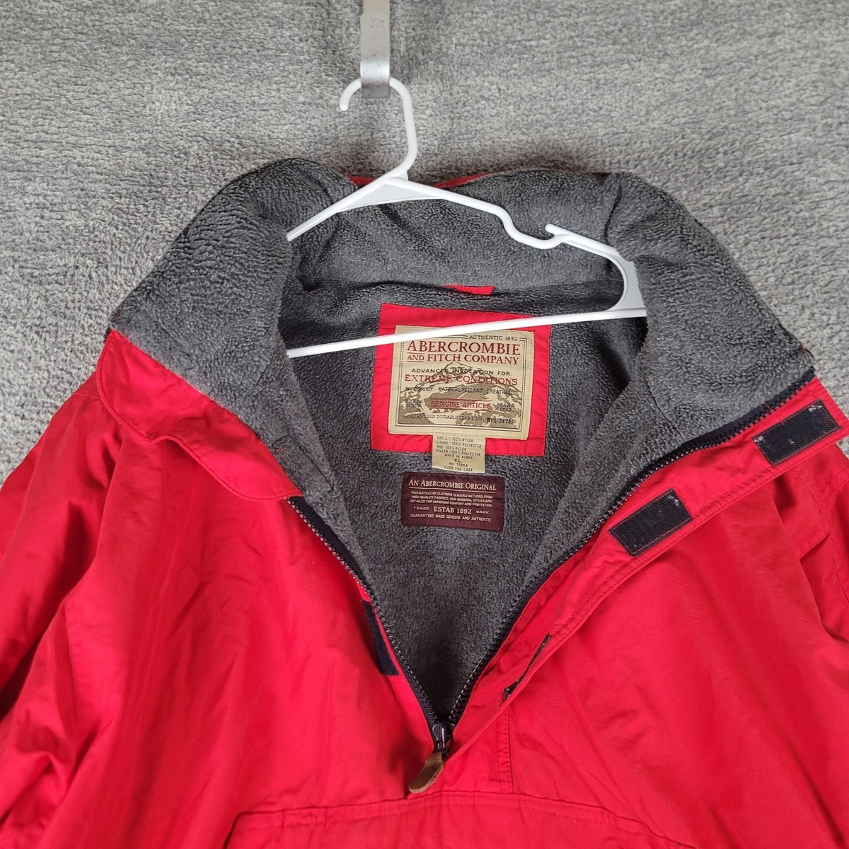 Vintage Abercrombie & Fitch Jacket Mens XL Red Hooded Anorak