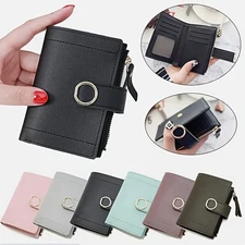 Women's PU Leather Short Wallet Folding Small Card Holder Zip Coin Purse Handbag