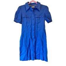 Boden Blue Linen Short Sleeve Button Down Shirt Dress Womens 6 Preppy Fall Short