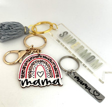 Gift For Mom: Set Of 3 Mom Key ring Bag Charms Keychain Rainbow Engraved Tassel