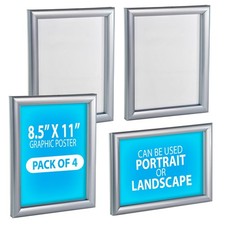 300336-SLV-4PK Wall Mount Plastic Snap Poster Frame 8.5" x 11" Portrait/Lands...