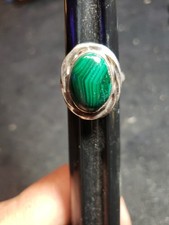 STERLING SILVER VTG SIGNED MEXICO CII GREEN TURQUOISE RING SIZE 10.25