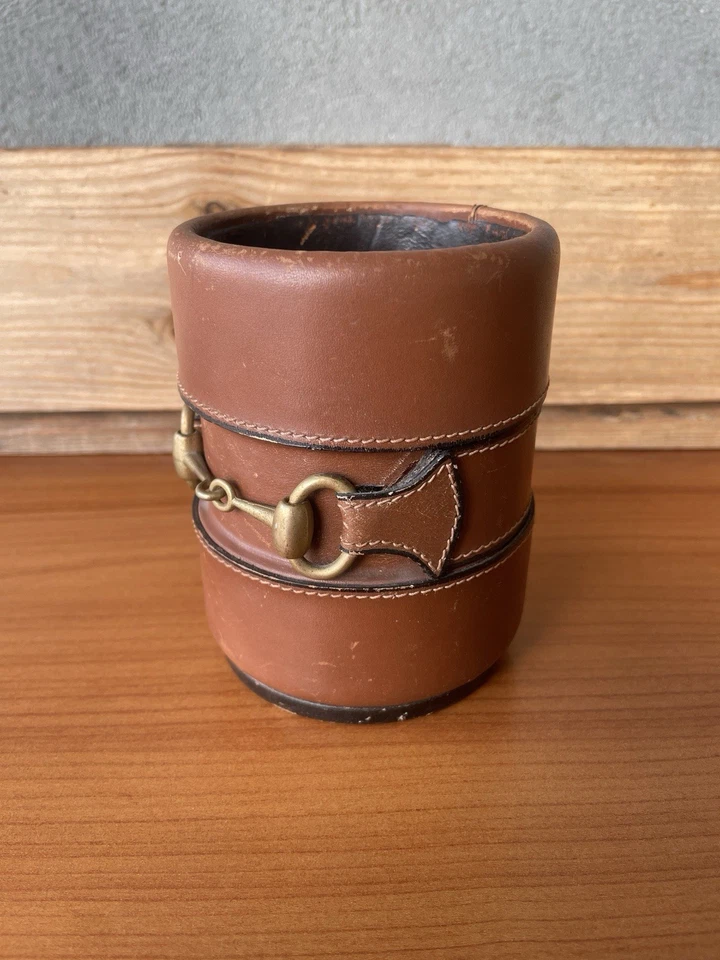 Portapenne Gucci vintage cuoio e ottone anni '60 - Immagine 3 di 4