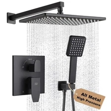 Matte Black Shower Faucet Set Rainfall 12 Inch Shower Head and Handle Set Bat...