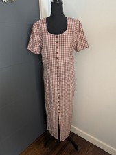 Vintage DBY Ltd. Red White Gingham Button-Down Midi Dress With Tie Back