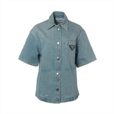 Prada Triangle logo 21AW Cotton Denim shirt 40 Ladies' Blue  GFC037 Short sleeve