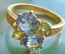 925 Sterling Silver Ring Round Sky Blue Topaz 7mm Peridot Gemstone Jewelry Sz 9