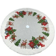 Crate & Barrel Holiday Critter Tree Skirt Wool Wild Animals Christmas Embroidery