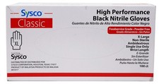 Sysco Classic Black Nitrile Extra Large Gloves Box, 100 Count