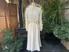 Vintage 1980s Ivory Chiffon and Lace Tea Length Dress Ursula of Switzerland