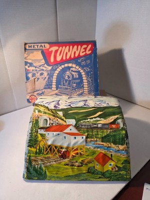 Vintage MARX Tin Litho Mine Tipple Tunnel Lumber Mill Mining Red Interior Box