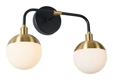 Bathroom Light Black Lille 2 Wall IP44 Satin Brass & Opal Glass Spa