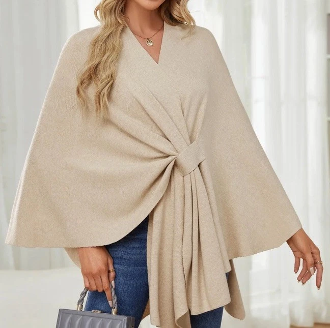 New With Tags Puli Beige Wrap Shawl Super Soft Cozy Open Front Poncho One Size