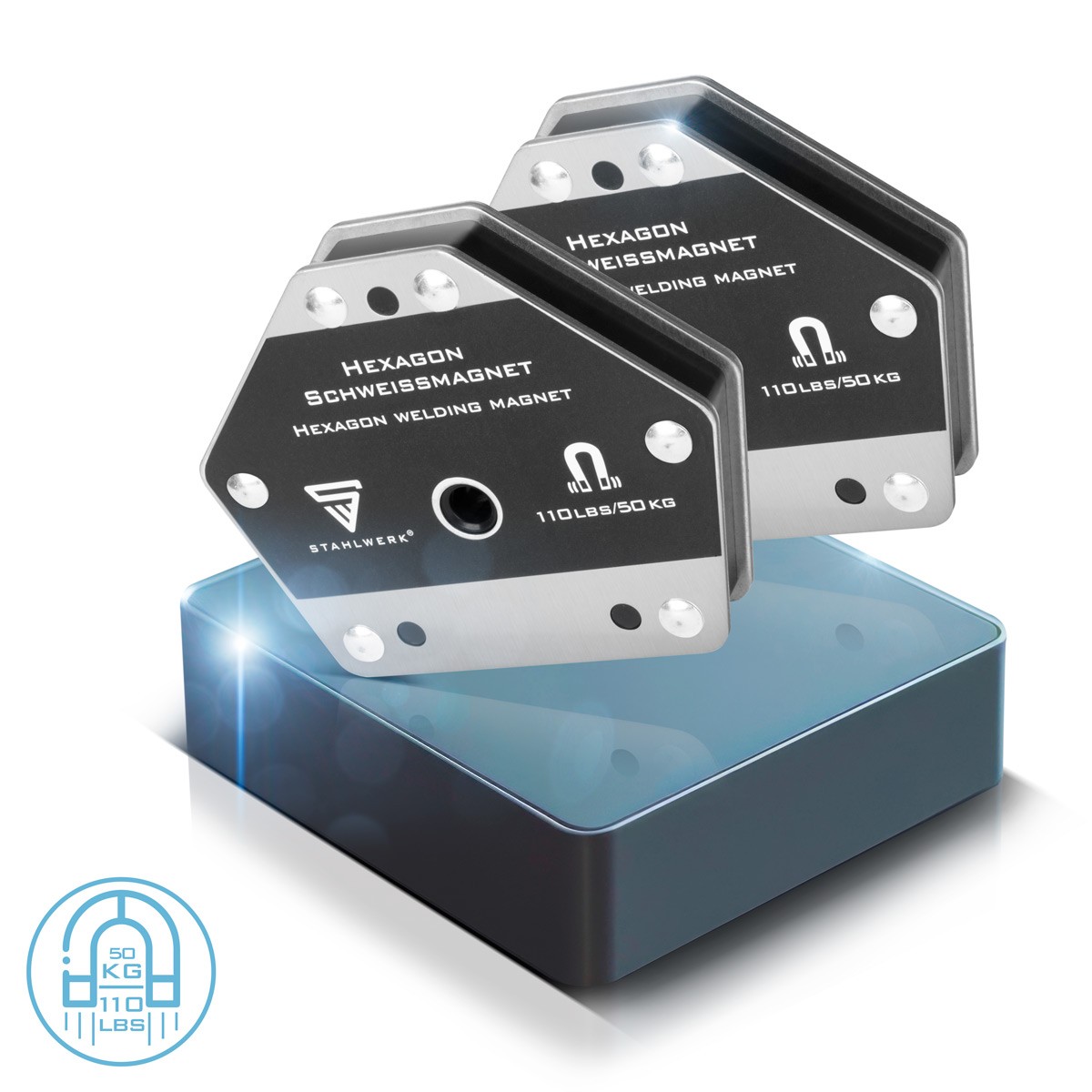 STAHLWERK Hexagon welding magnet versatile applications 50 kg load capacity set