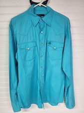 Tin Haul Mens Blue Cotton Long Sleeve Western Pearl Snap Shirt Mens Size M
