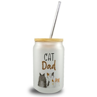 Cat Dad Trinkglas mit Bambusdeckel mit Spruch