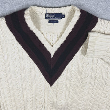 Vintage Polo Ralph Lauren Sweater Mens Extra Large V Neck Tennis Cricket Wool