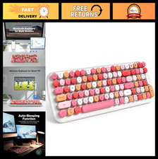 Wireless Bluetooth Keyboard for Laptop Android, Connect 3 Devices, Retro Round