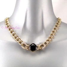 Gold Pltd Wag Statement Toggle T-Bar Choker Chain Necklace w/ Swarovski Crystals