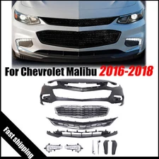 For 2016-2018 Chevy Malibu Front Bumper Cover Kit w/ Pair Fog Lights and Grille