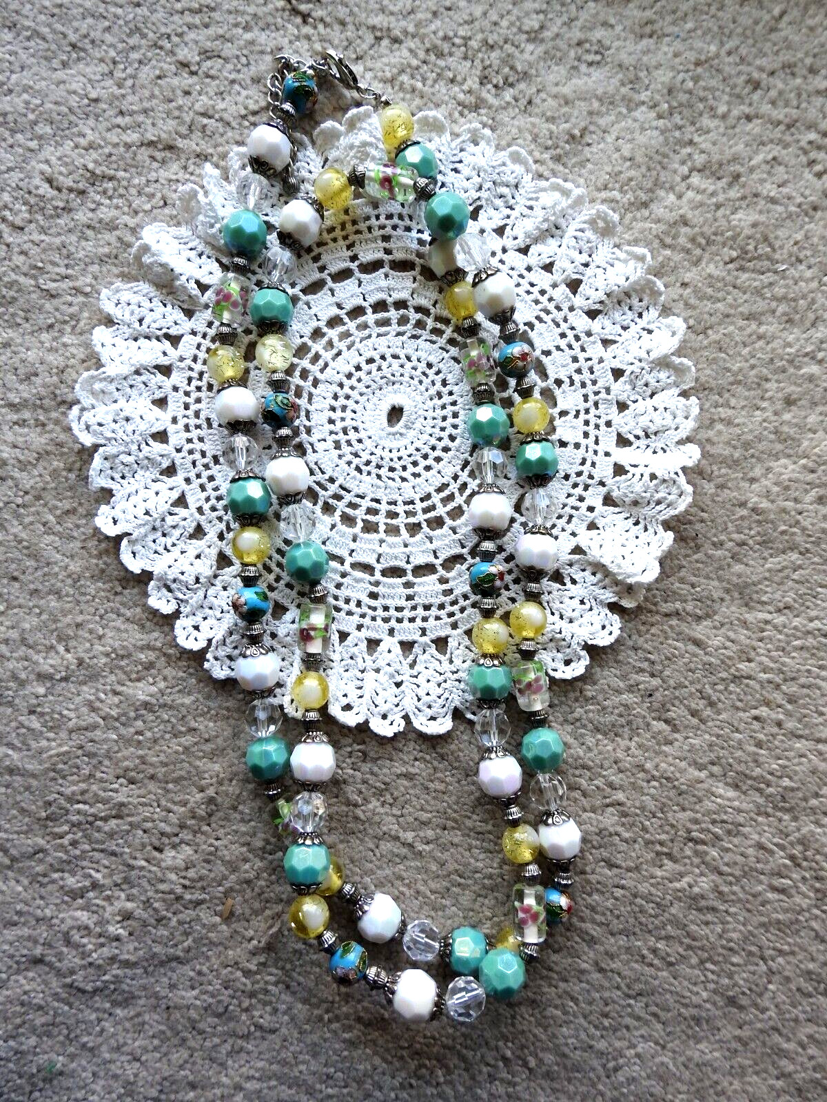 PD Premier Designs Pastel Chunky Cloisonné Enamel Glass Beaded Necklace 48"