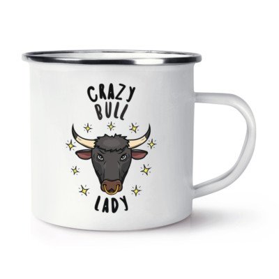 Crazy Bull Lady Sterne Retro Emaille Becher Tasse - Lustiges Tier