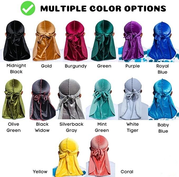 Velvet Durags For Men Long Tail Doo Rag Velvet Men Du Rag Bandana Shiny  Durag Long Tie Waves Durag - Temu