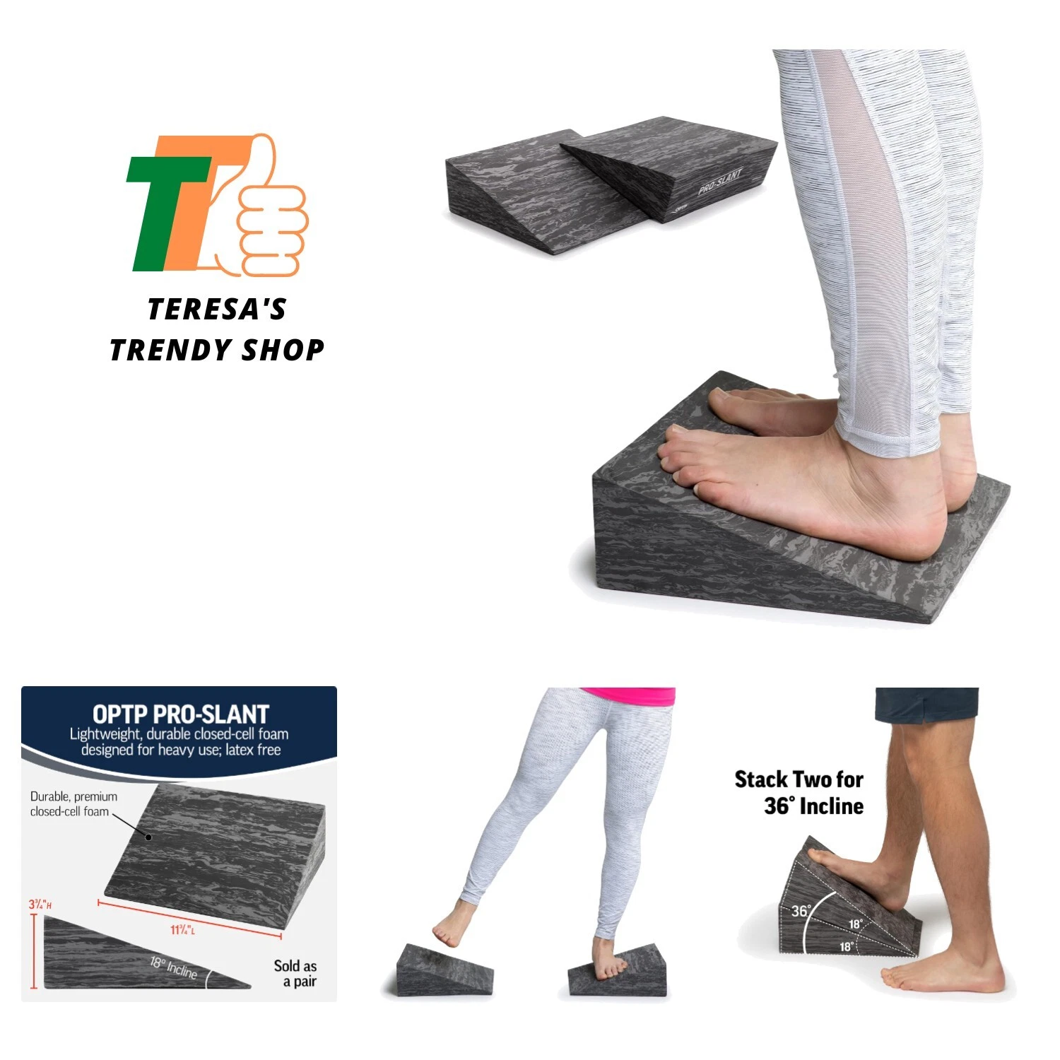 PRO-Slant – Professional Foam Incline Squat Wedge Pair and Slant Board for Sq...