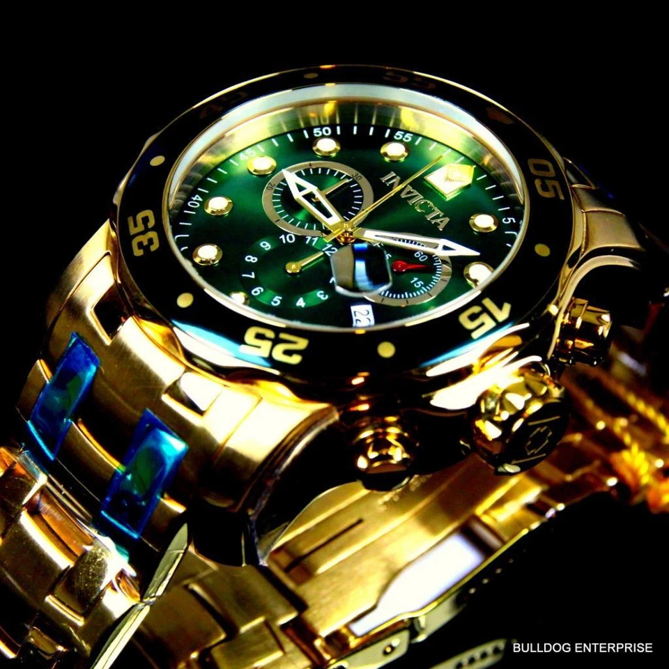 Nuevo reloj para hombre Invicta Pro Diver Scuba chapado en oro de 18 quilates cronógrafo verde 48 mm Foto 2 de 4