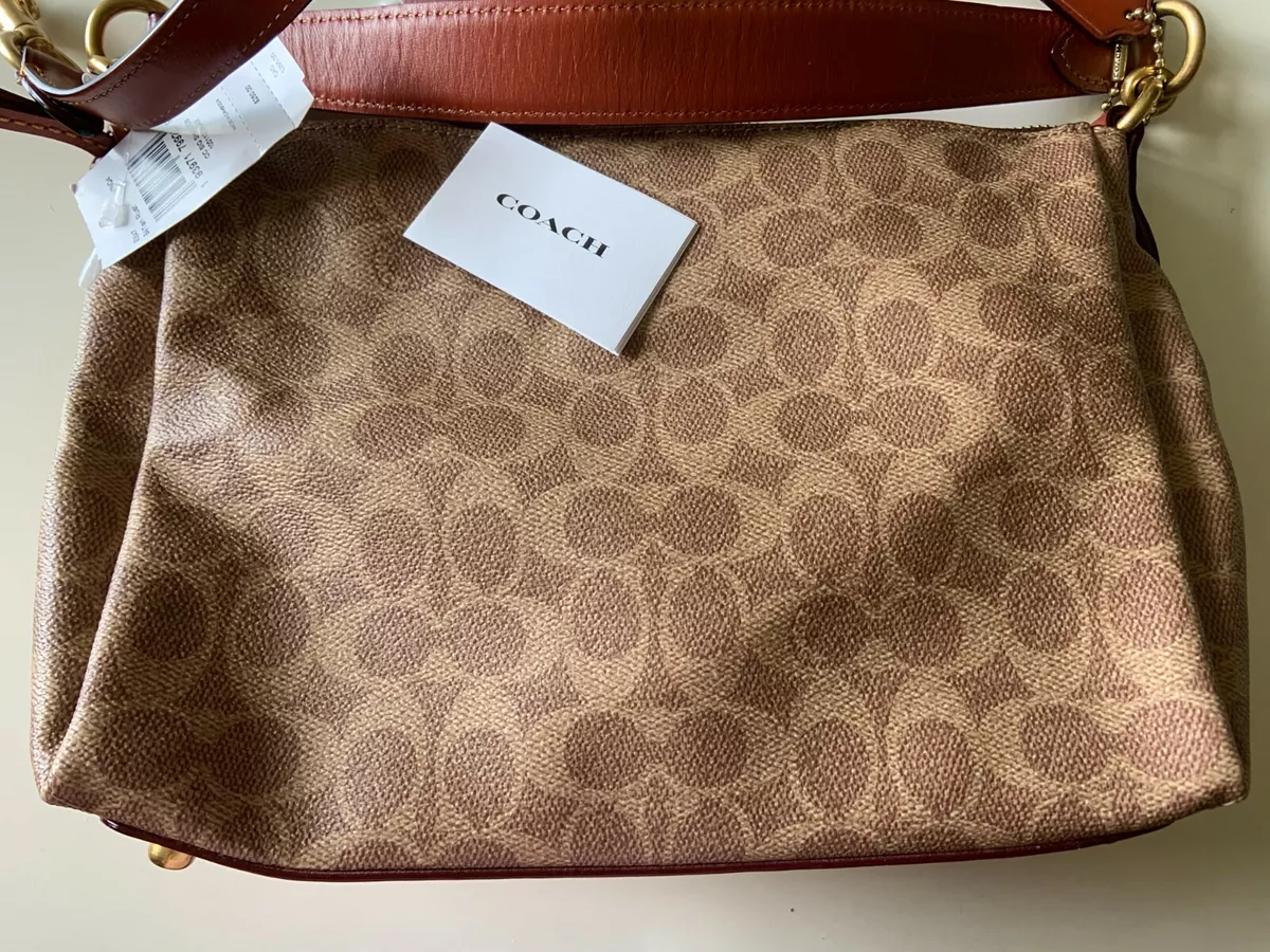NEW Coach 93847 Signature Canvas Shay Crossbody Purse TAN RUST