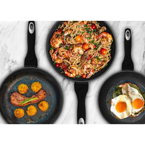 Non Stick Frying Pan Marble Granite Coated Black For Gas Electric Induction UK - 第 22/59 張圖片