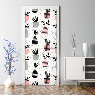 Pots on Dots Bubble Free Vector Minimalist Pattern Peel & Stick Door Wrap paper