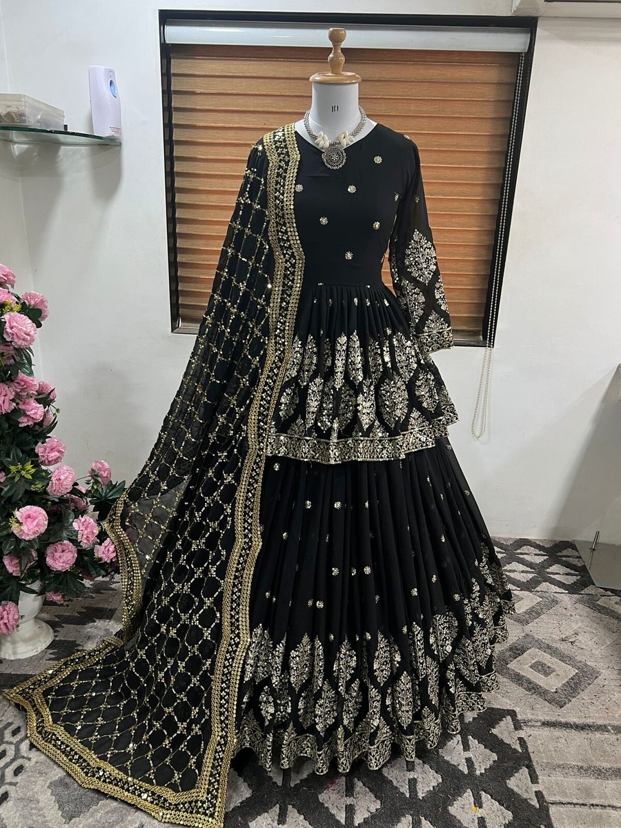 Latest Black Georgette Top Lehenga With Beautiful Dupatta For Reception  Wear | eBay