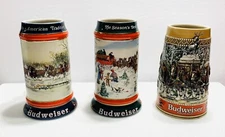 Anheuser Busch Collector's Series 3 Budweiser Beer Steins 1990 1991 "C" Series