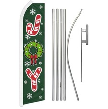 Joy Candy Cane Green Super Swooper Flag  Flag Pole Kit  Ground Spike